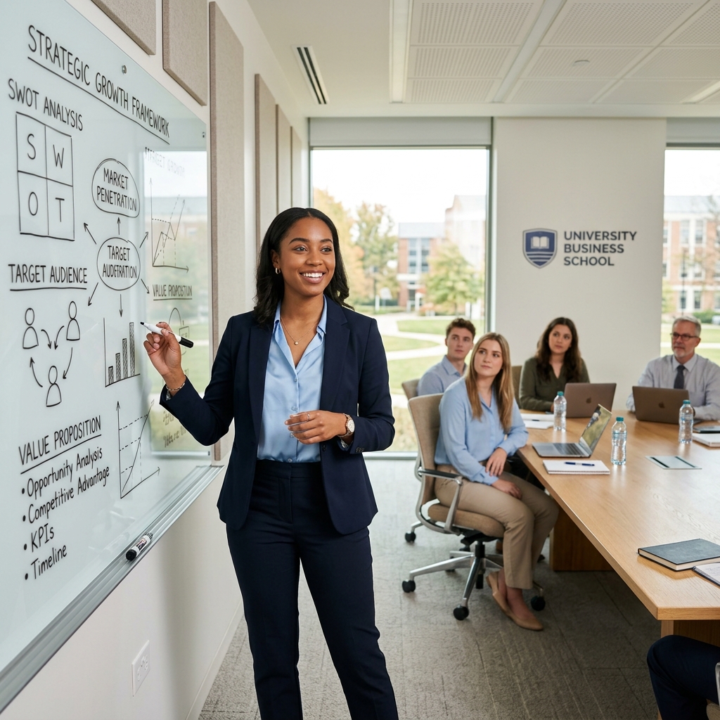 Student presenting at a whiteboard
