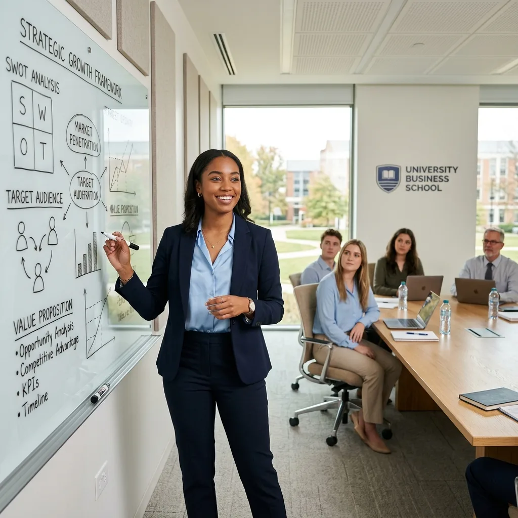 Student presenting at a whiteboard